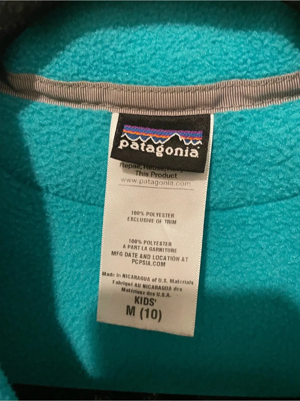 Patagonia Kids Synchilla Fleece Vest in Teal. Size 10 NWOT